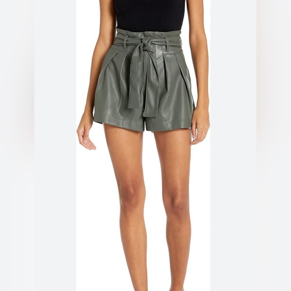 NWT BlankNYC faux leather high rise zippered shorts, tie front accent, pockets